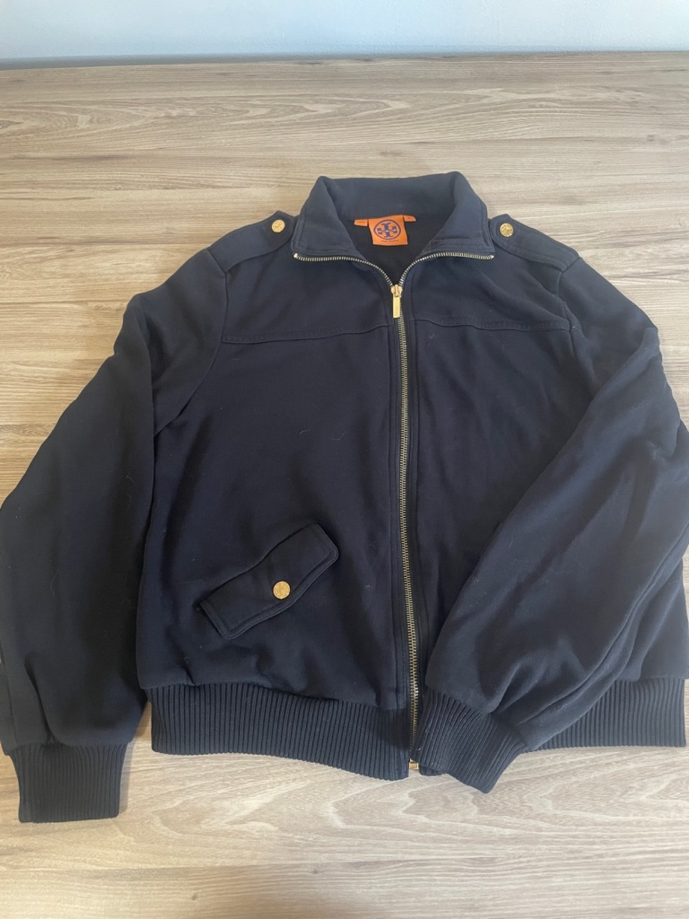 Tory Burch Black Bomber Jacket with Gold Hardware
